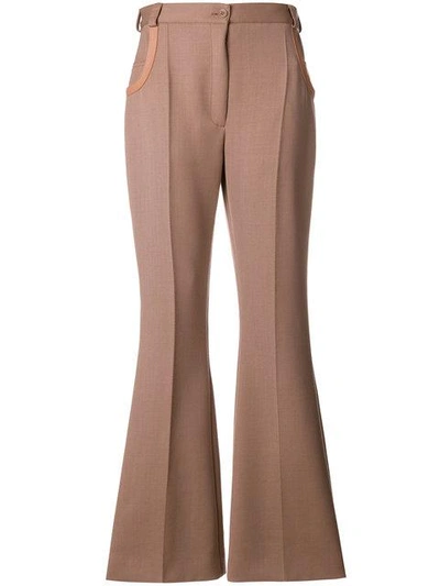 Nina Ricci Woman Leather-trimmed Wool Flared Pants Light Brown In Pink