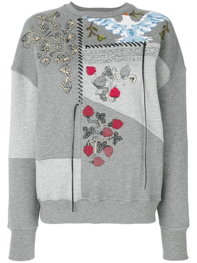Alexander Mcqueen Embroidered Patchwork Sweatshirt - Grey