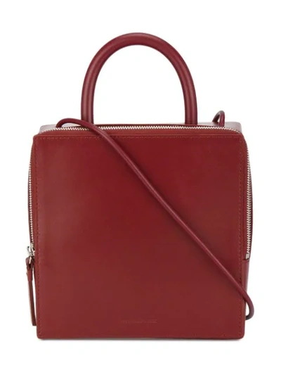 Building Block Wine Red Box Leather Shoulder Bag