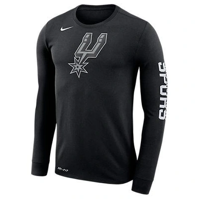 Nike Men's San Antonio Spurs Dri-fit Cotton Logo Long Sleeve T-shirt In Black