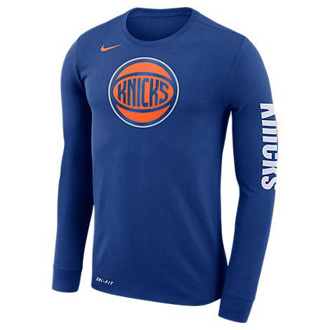 Nike Men's New York Knicks Dri-fit Cotton Logo Long Sleeve T-shirt In ...