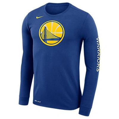 Nike Men's Golden State Warriors Dri-fit Cotton Logo Long Sleeve T-shirt In Blue
