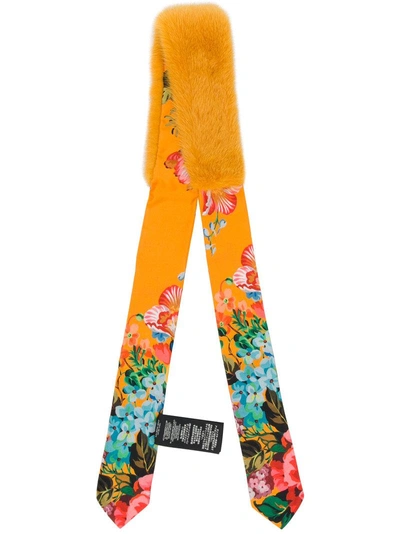 Gucci Mink Fur Panel Printed Scarf In Orange