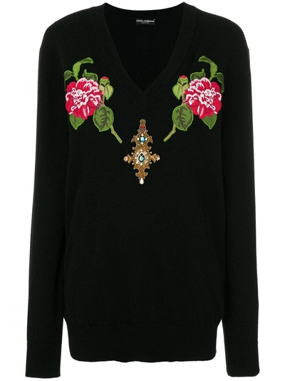 Dolce & Gabbana Embellished Cashmere Sweater In Black