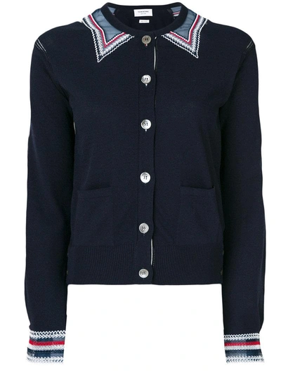 Thom Browne Embroidered Cardigan In Blue