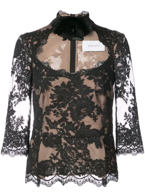 Marchesa Chorded Lace Top In Black | ModeSens