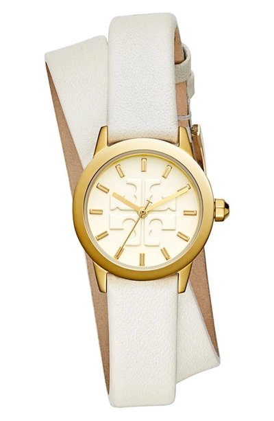 Tory Burch Gigi Double-wrap Watch, Ivory Leather/gold-tone, 28 Mm In Ivory/white