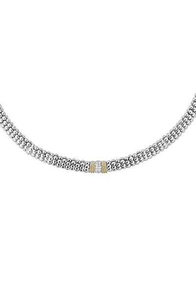 Lagos 18k Gold And Sterling Silver Diamond Lux Necklace, 18 In White/silver