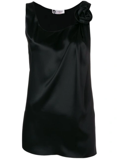 Lanvin Floral-embellished Silk Top In Black