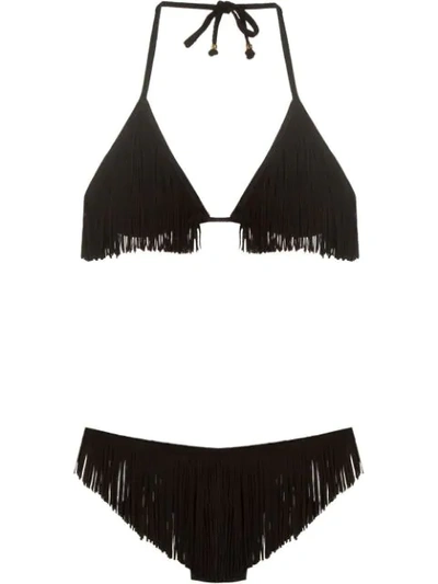 Amir Slama Fringed Halterneck Bikini Set In Black