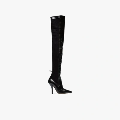 Fendi Black Rockoko 105 Leather And Fabric Over The Knee Boots