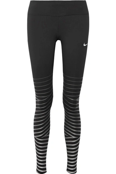 Nike Power Epic Lux Metallic Striped  Dri-fit Stretch Leggings In Black/anthracite