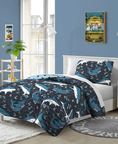 Dream Factory Sharks Twin Quilt Set, Set Of 3 Bedding In Blue