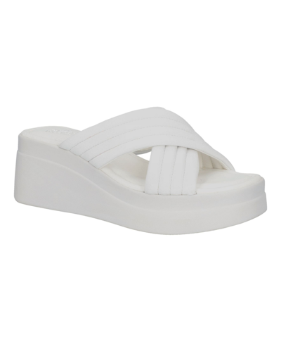 Bella Vita Maz Italy Womens Leather Slip On Wedge Sandals In White Leather