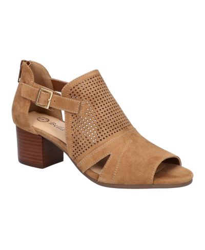 Bella Vita Women's Illiana Block Heeled Sandals Women's Shoes In Dark Tan Suede Leather