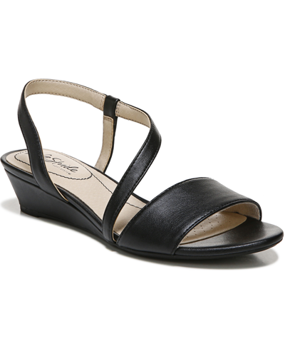 Lifestride Yasmine Wedge Sandal In Black Faux Leather