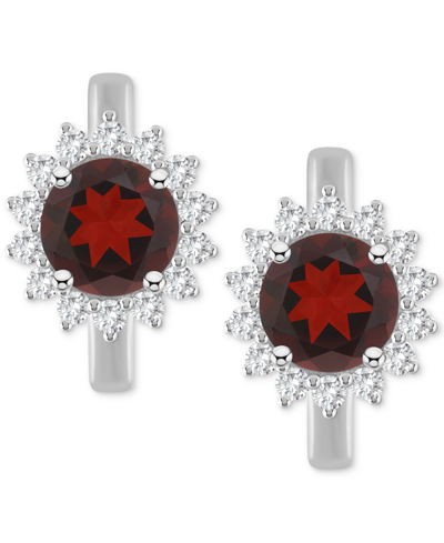 Macy's Rhodolite Garnet (2-1/5 Ct. T.w.) & White Topaz (1/2 Ct. T.w.) Halo Hoop Earrings In Sterling Silver
