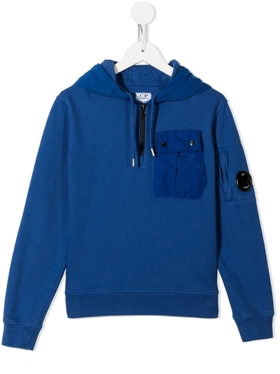 C.p. Company Kids' Micro-lens Cotton Hoodie In Blue