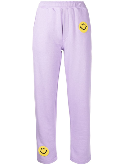 Joshua Sanders Smiley® X Joshuas Unisex Smile Patch Cotton Crop Sweatpants In Purple