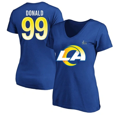 Fanatics Women's Aaron Donald Royal Los Angeles Rams Super Bowl Lvi Bound Plus Size Name And Number V-neck T-