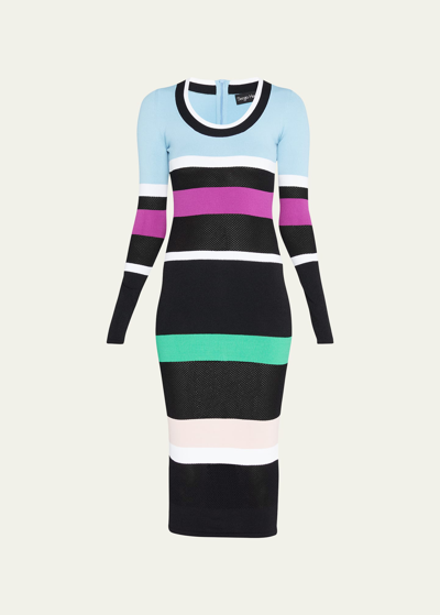 Sergio Hudson Mesh-paneled Striped Cotton-blend Jersey Midi Dress In Multi