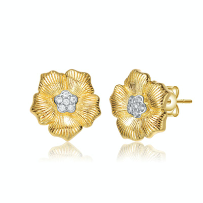 Rachel Glauber 14k Gold Plated And Cubic Zirconia Floral Stud Earrings