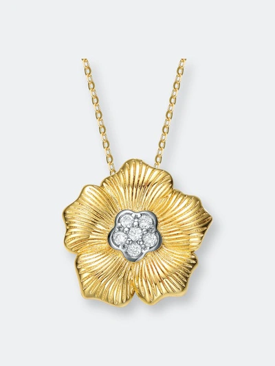 Rachel Glauber Rhodium And 14k Gold Plated Cubic Zirconia Floral Pendant Necklace In Two-tone