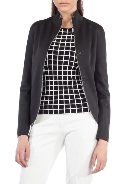 Akris Punto Dot-press Stand-collar Reversible Grid Pattern Blazer In Black/ Cream