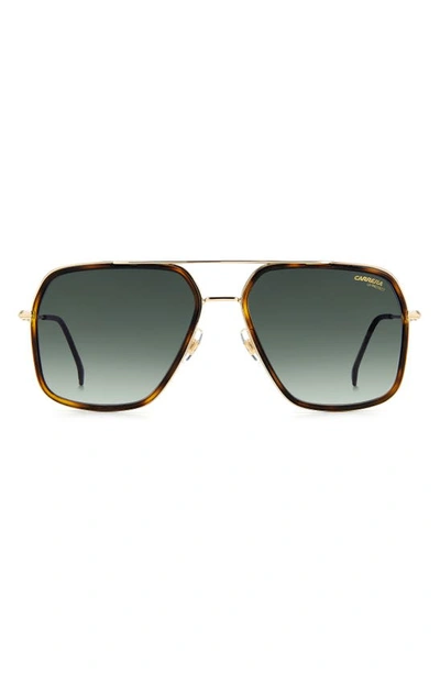 Carrera Eyewear 59mm Gradient Rectangle Aviator Sunglasses In Havana Gold / Green