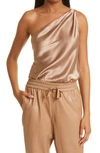 Cami Nyc One-shoulder Stretch Silk Bodysuit In Latte