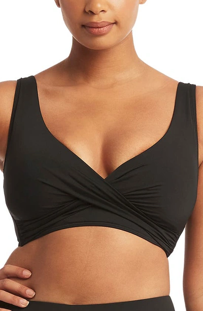 Sea Level Cross Front Multifit Bikini Top In Black