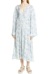 Vince Dahlia Print Long Sleeve Dress In Blue