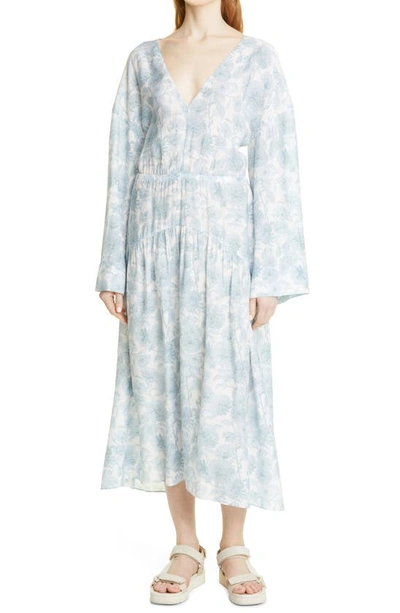 Vince Dahlia Print Long Sleeve Dress In Off White