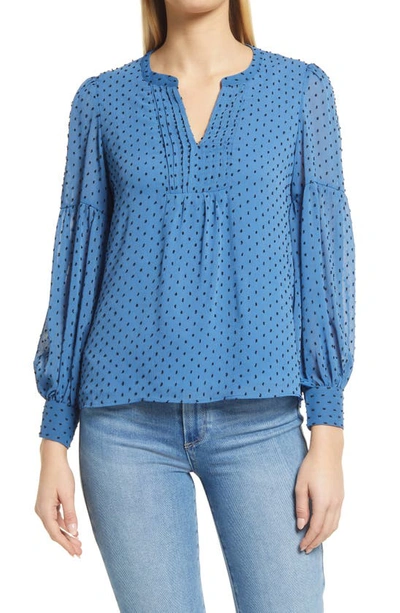 Cece Clip Dot Long Sleeve Blouse In Brisk Blue ModeSens