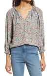 Wit & Wisdom Floral Split Neck Popover Top In Temu-teal Multi