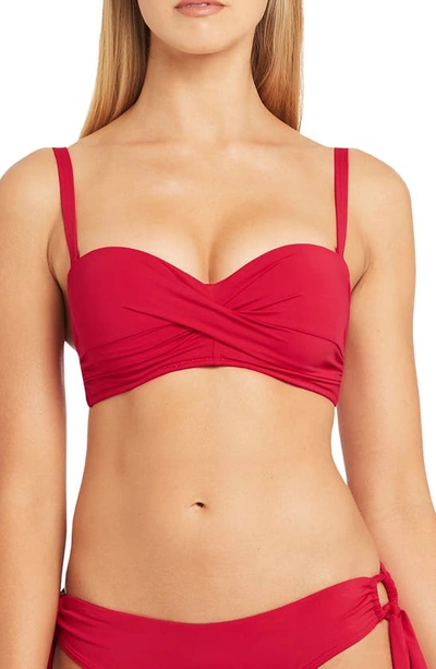 Sea Level Twist Front Bandeau Bikini Top In Red