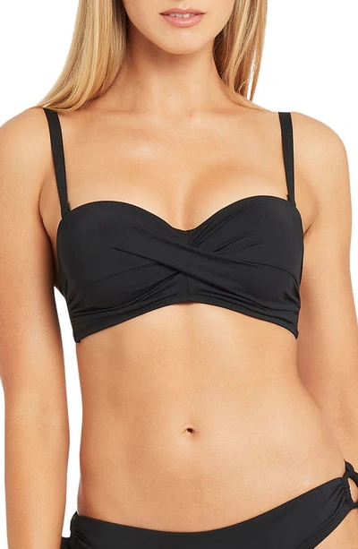 Sea Level Twist Front Bandeau Bikini Top In Black