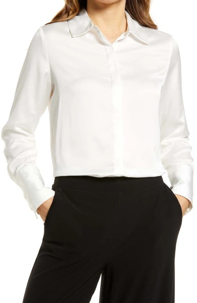 Halogen Satin Button-up Shirt In Ivory Cloud