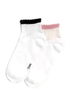 Stems Ruffle Sport 2-pack Ankle Socks In White/ Pink - Black