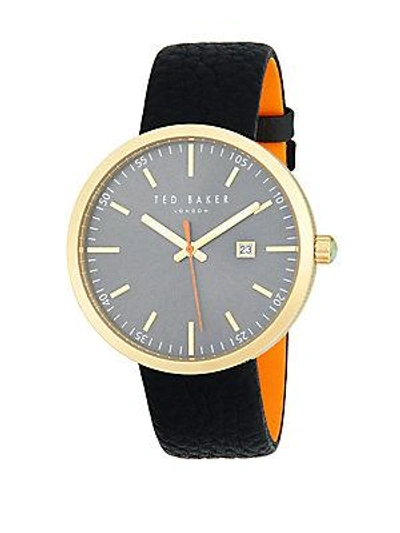 Ted Baker Stainless Steel And Leather Strap Watch In Black