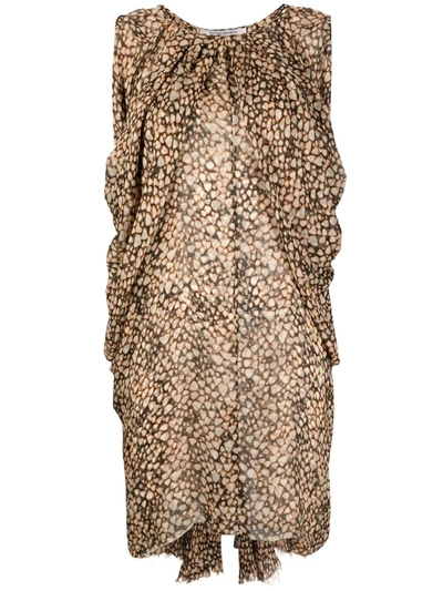 Pre-owned Saint Laurent 2000s Animal-print Sleeveless Silk Dress In Neutrals