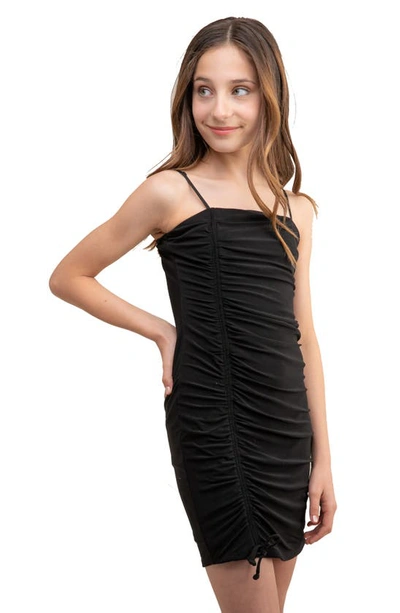 Un Deux Trois Kids' Ruched Dress In Black