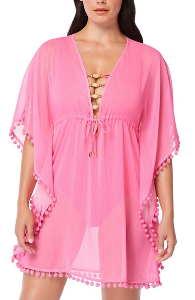 Bleu By Rod Beattie Pompom Cover-up Caftan In Guava Berry