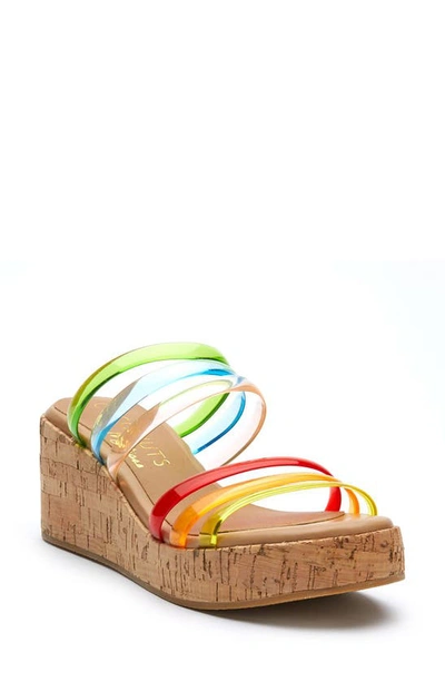 Coconuts By Matisse Mecca Clear Strap Cork Wedges In Rainbow