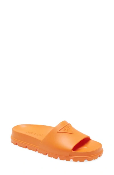 Prada Logo Slide Sandal In Papaya