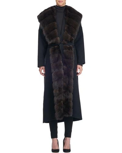 Giuliana Teso Wool-blend Coat With Sable Fur Trim In Brown