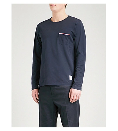 Thom Browne Striped-pocket Cotton-jersey T-shirt In Navy