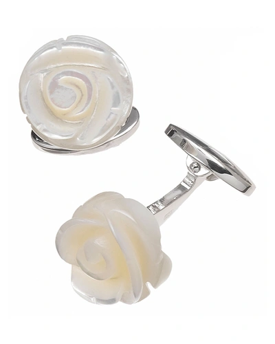 Jan Leslie Carved Rose Cuff Links In White