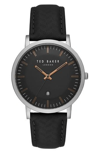 Ted Baker David Leather Strap Watch, 40mm In Black/ Black