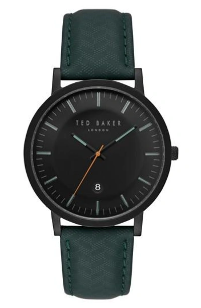 Ted Baker David Leather Strap Watch, 40mm In Black/ Dark Blue